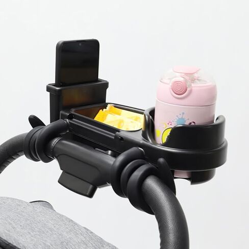3 in 1 Stroller Cup Holder with Phone Holder and Snack Tray,Silicone Flexible Arms Firmly Grip Stroller Bar,Universal Stroller Snack Tray,Snacking On The Go in Saudi Arabia