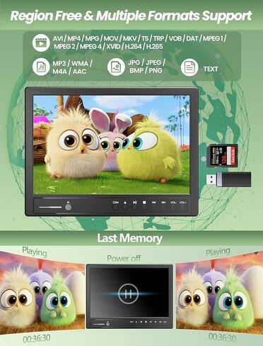 مشغل DVD للسيارة مقاس 12.5 بوصة مع سماعة رأس، ومشغل DVD للسيارة مع مدخل HDMI، وقرص من نوع الشفط، ومشغل DVD لمسند الرأس يدعم فيديو 1080P، بدون منطقة، ذاكرة أخيرة، مدخل/مخرج AV، بطاقة USB/SD in Kuwait