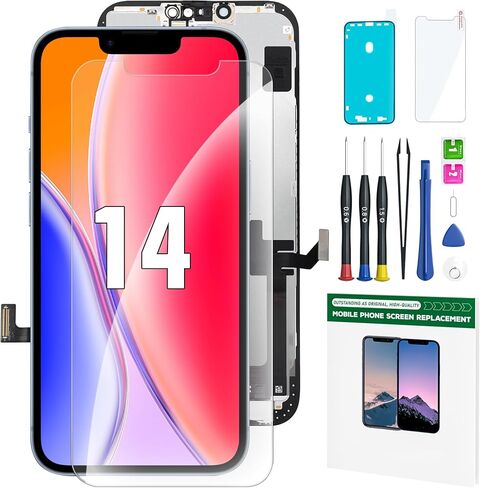 iPhone 14 Screen Replacement Kit 6.1" LCD Display 3D Touch Full HD Digitizer Full Assembly Repair Kits Waterproof Frame Sticker+Screen Tempered Protector for A2649 A2881 A2884 A2883 A2882 in Saudi Arabia