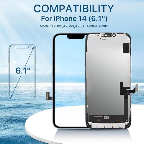 iPhone 14 Screen Replacement Kit 6.1" LCD Display 3D Touch Full HD Digitizer Full Assembly Repair Kits Waterproof Frame Sticker+Screen Tempered Protector for A2649 A2881 A2884 A2883 A2882 in Saudi Arabia