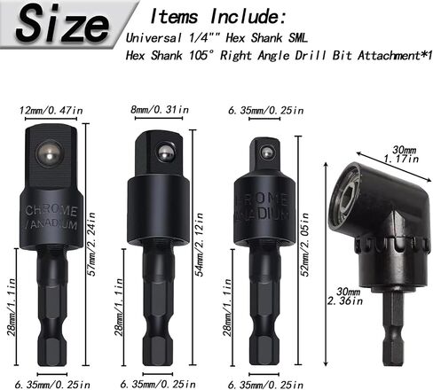 1PCS 105°Right Angle Drill，3PCS Socket Adapter for Drill(Black) in Saudi Arabia