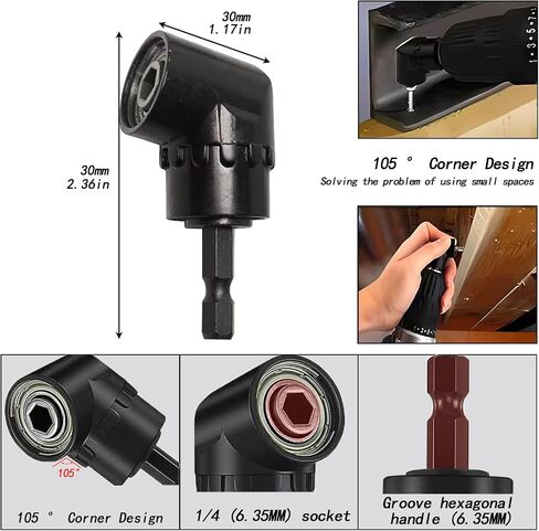 1PCS 105°Right Angle Drill，3PCS Socket Adapter for Drill(Black) in Saudi Arabia