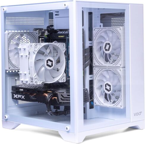 كمبيوتر مكتبي للألعاب Volt Elite 3.0 - Intel e5-2697 v3 3.6 جيجا هرتز، RX 580 8 جيجا، ذاكرة الوصول العشوائي DDR4 16 جيجا، 512 جيجا NVMe SSD، 4 مراوح RGB، واي فاي لاسلكي + بلوتوث، ويندوز 10 هوم 64 بت (أبيض) in Kuwait