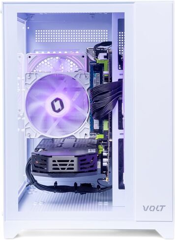 كمبيوتر مكتبي للألعاب Volt Elite 3.0 - Intel e5-2697 v3 3.6 جيجا هرتز، RX 580 8 جيجا، ذاكرة الوصول العشوائي DDR4 16 جيجا، 512 جيجا NVMe SSD، 4 مراوح RGB، واي فاي لاسلكي + بلوتوث، ويندوز 10 هوم 64 بت (أبيض) in Kuwait