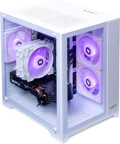 كمبيوتر مكتبي للألعاب Volt Elite 3.0 - Intel e5-2697 v3 3.6 جيجا هرتز، RX 580 8 جيجا، ذاكرة الوصول العشوائي DDR4 16 جيجا، 512 جيجا NVMe SSD، 4 مراوح RGB، واي فاي لاسلكي + بلوتوث، ويندوز 10 هوم 64 بت (أبيض) in Kuwait