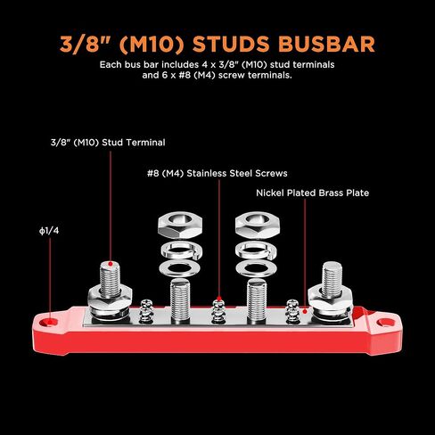 نكص BB46P-38 شريط الحافلة 4 × 3/8 "ترصيع 6 × #8 محطات المسمار كتلة توزيع الطاقة مع مسامير الفولاذ المقاوم للصدأ زوج بسبار البطارية البحرية للسيارات in Kuwait