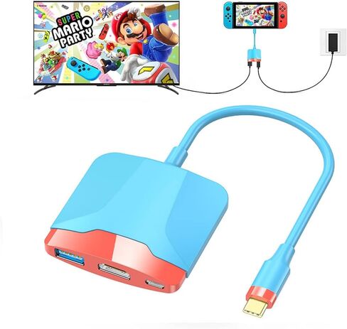 سويتش دوك لجهاز نينتندو سويتش OLED، قاعدة شحن تلفزيونية محمولة مع HDMI وUSB 3.0، مجموعة قاعدة بديلة من النوع C إلى HDMI TV لجهاز MacBook Pro Air (أحمر أزرق) in Kuwait