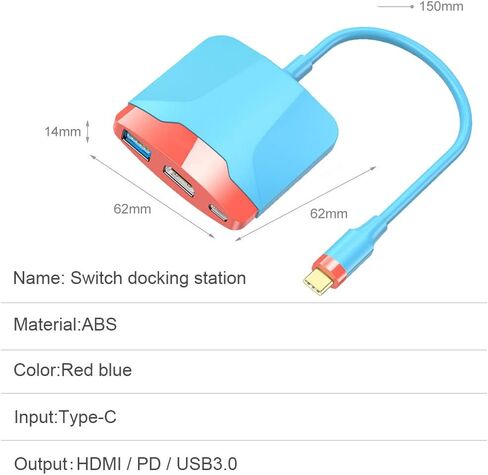 سويتش دوك لجهاز نينتندو سويتش OLED، قاعدة شحن تلفزيونية محمولة مع HDMI وUSB 3.0، مجموعة قاعدة بديلة من النوع C إلى HDMI TV لجهاز MacBook Pro Air (أحمر أزرق) in Kuwait