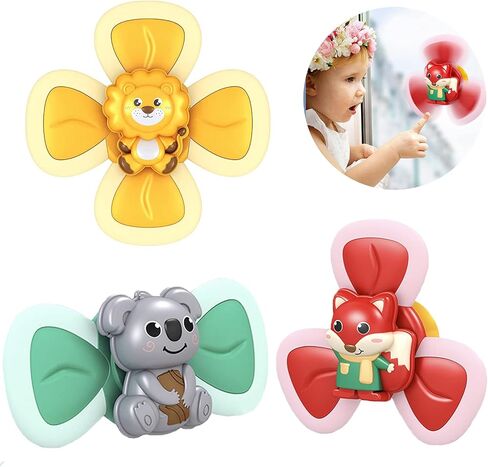 3PCS Suction Cup Spinner Toys for 1 2 Year Old Boys Girls|Spin Sucker Spinning Top Spinner Toy Bath Toys 12-18 Months|First Birthday Baby Gifts for 1 Year Old Girls|Sensory Toys for Toddlers 1-3 in Saudi Arabia