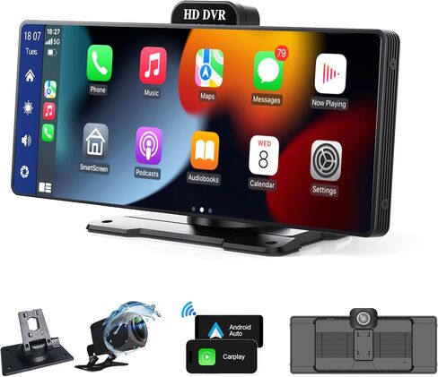 Wireless Apple Carplay Screen for Car, 10" Android Auto Screen with 2K Dash Cam &1080p Backup Camera,GPS Navigation System for Vehicle,Support Mirror Link/Bluetooth/FM Radio in Saudi Arabia