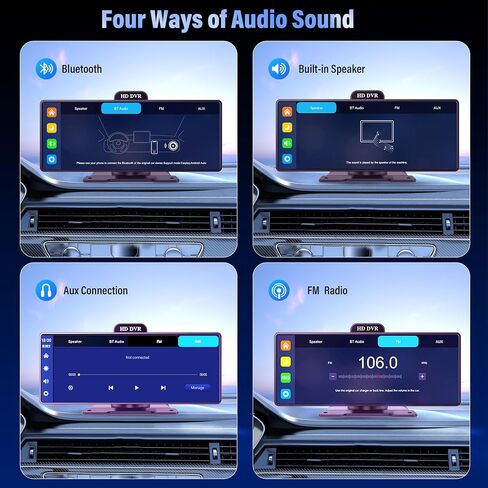 Wireless Apple Carplay Screen for Car, 10" Android Auto Screen with 2K Dash Cam &1080p Backup Camera,GPS Navigation System for Vehicle,Support Mirror Link/Bluetooth/FM Radio in Saudi Arabia