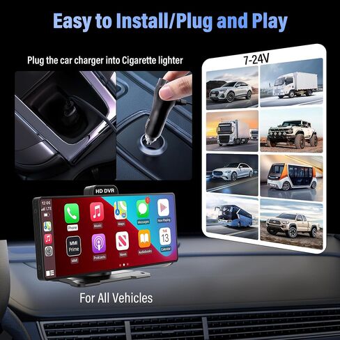 Wireless Apple Carplay Screen for Car, 10" Android Auto Screen with 2K Dash Cam &1080p Backup Camera,GPS Navigation System for Vehicle,Support Mirror Link/Bluetooth/FM Radio in Saudi Arabia