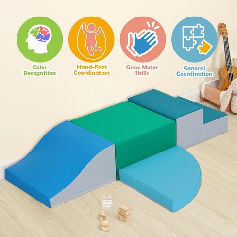 4-Pieces Climbing Toys for Toddlers: PU Leather - Soft Play Climbing for Toddlers - Foam Climbing Blocks for Crawling and Sliding Indoor Playground for Kids in Saudi Arabia