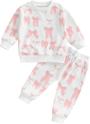 Baby Girl Fall Winter Outfits Toddler Clothes Long Sleeve Floral Graphic Crewneck Sweatshirt + Joggers Pants Set in Saudi Arabia