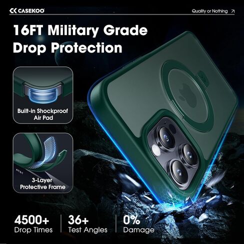 CASEKOO Designed for iPhone 16 Pro Max Case with Magnetic Invisible Stand [Military Drop Protection] [Compatible with MagSafe] Shockproof Slim Translucent Matte Promax Case 6.9 Inch 2024, Black in Saudi Arabia