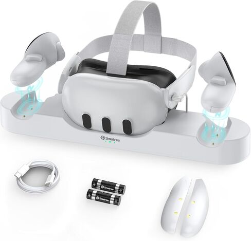 Smatree Charging Dock Compatible for Oculus Quest 3/Meta Quest 3,Charge Controllers and Headset Simultaneously, VR Charging Station with LED Light, with 2 Rechargeable Controller Batteries(NO Adapter) in Kuwait