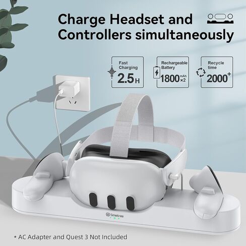 Smatree Charging Dock Compatible for Oculus Quest 3/Meta Quest 3,Charge Controllers and Headset Simultaneously, VR Charging Station with LED Light, with 2 Rechargeable Controller Batteries(NO Adapter) in Kuwait