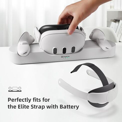 Smatree Charging Dock Compatible for Oculus Quest 3/Meta Quest 3,Charge Controllers and Headset Simultaneously, VR Charging Station with LED Light, with 2 Rechargeable Controller Batteries(NO Adapter) in Kuwait