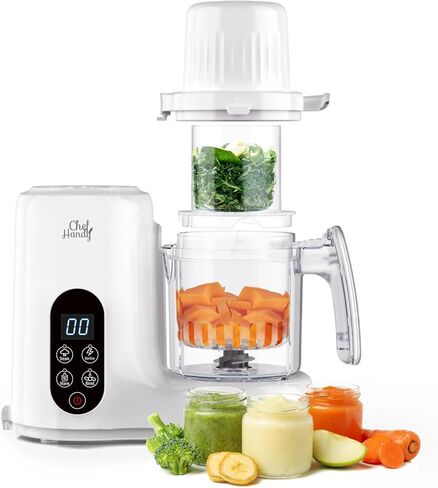 Baby Food Maker, Baby Food Processor, 5 in 1 Baby Puree Maker with Dual Steaming Baskets for Steamer, Blender, Grinder, Bottle Warming Fuction, Auto Cooking & Grinding, Touchscreen Control, White in Saudi Arabia