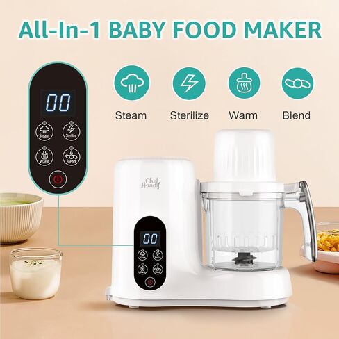 Baby Food Maker, Baby Food Processor, 5 in 1 Baby Puree Maker with Dual Steaming Baskets for Steamer, Blender, Grinder, Bottle Warming Fuction, Auto Cooking & Grinding, Touchscreen Control, White in Saudi Arabia