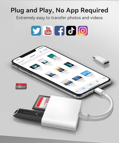 SD Card Reader for iPhone iPad Built-in Dual Lightning & USB-C Connector Card Adapter with SD MicroSD USB-A 3 Slots Trail Camera Memory Card Viewer, Portable No App Required Plug and Play in Kuwait