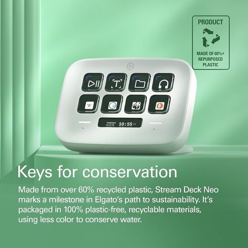 Elgato Stream Deck Neo – 8 Customizable Keys, 2 Touch Points, Speed Through Tasks & Workflows - Control Word, Excel, PowerPoint, Teams, Zoom, Spotify and more, Drag-’n-Drop Setup - Works with Mac & PC in Saudi Arabia
