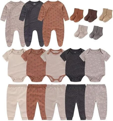 Infant Rompers Set 18-Pieces Baby Clothing 100% Cotton Infant Essentials Gifts Unisex Baby Boy Girl Layette Sets in Saudi Arabia