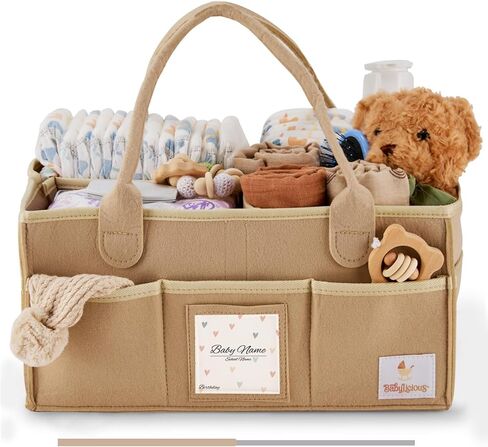 Babylicious Baby Diaper Caddy Organizer | Felt Changing Table Organizer - Large | Diaper Organizer for Changing Table | Name Card Included - Newborn Essentials Must Haves for Parents Heather Grey in Saudi Arabia