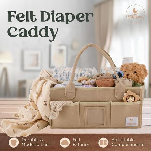 Babylicious Baby Diaper Caddy Organizer | Felt Changing Table Organizer - Large | Diaper Organizer for Changing Table | Name Card Included - Newborn Essentials Must Haves for Parents Heather Grey in Saudi Arabia