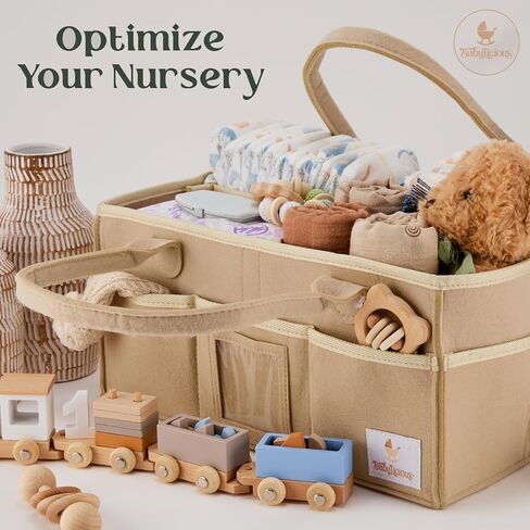 Babylicious Baby Diaper Caddy Organizer | Felt Changing Table Organizer - Large | Diaper Organizer for Changing Table | Name Card Included - Newborn Essentials Must Haves for Parents Heather Grey in Saudi Arabia