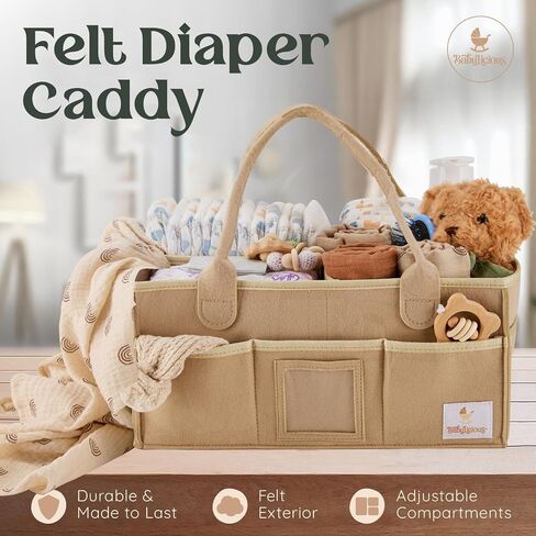 Babylicious Baby Diaper Caddy Organizer | Felt Changing Table Organizer - Large | Diaper Organizer for Changing Table | Name Card Included - Newborn Essentials Must Haves for Parents Heather Grey in Saudi Arabia