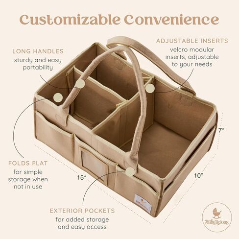 Babylicious Baby Diaper Caddy Organizer | Felt Changing Table Organizer - Large | Diaper Organizer for Changing Table | Name Card Included - Newborn Essentials Must Haves for Parents Heather Grey in Saudi Arabia