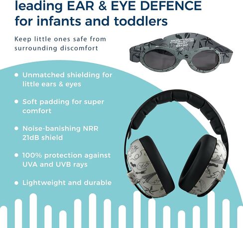BANZ Baby Earmuffs Infant and Toddler Hearing Protection Headphones - Packaged Sunglasses Ages 0–2 Years – Ultimate Child Ear and Eye Protection – Stop Noise – Block Sun (Doodle Pink) | NRR 26dB, Passive Noise Cancellation, Adjustable headband, Sport Even in Saudi Arabia