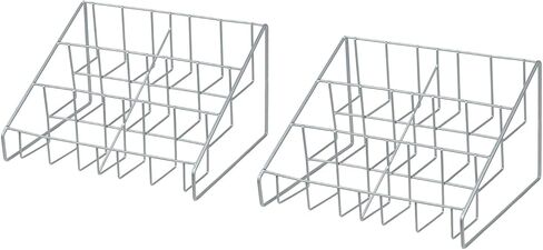 MyGift 3-Tier Cascading Metal Wire CD Storage Rack with Silver-Tone Finish, Tabletop Compact Disc Jewel Case Holder, Step Tier Office Desktop Media Organizer, Set of 2 in Saudi Arabia