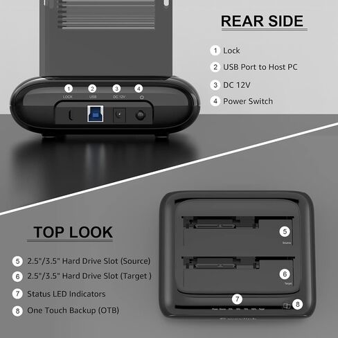 محطة إرساء القرص الصلب الخارجي WAVLINK Dual Bay، USB 3.0 إلى SATA I/II/III لقرص صلب 2.5 أو 3.5 بوصة، SSD مع وظيفة النسخ دون اتصال، يدعم UASP SATA 5 جيجابت في الثانية [دعم 2x16 تيرابايت] in Saudi Arabia