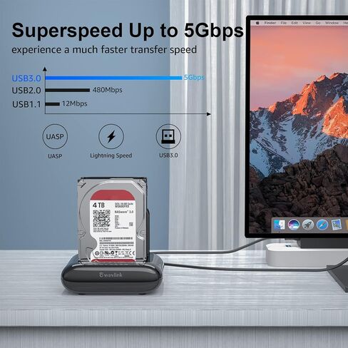 محطة إرساء القرص الصلب الخارجي WAVLINK Dual Bay، USB 3.0 إلى SATA I/II/III لقرص صلب 2.5 أو 3.5 بوصة، SSD مع وظيفة النسخ دون اتصال، يدعم UASP SATA 5 جيجابت في الثانية [دعم 2x16 تيرابايت] in Saudi Arabia