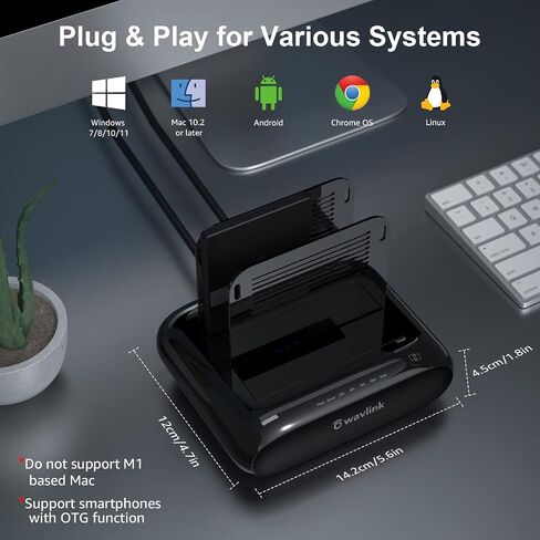 محطة إرساء القرص الصلب الخارجي WAVLINK Dual Bay، USB 3.0 إلى SATA I/II/III لقرص صلب 2.5 أو 3.5 بوصة، SSD مع وظيفة النسخ دون اتصال، يدعم UASP SATA 5 جيجابت في الثانية [دعم 2x16 تيرابايت] in Saudi Arabia