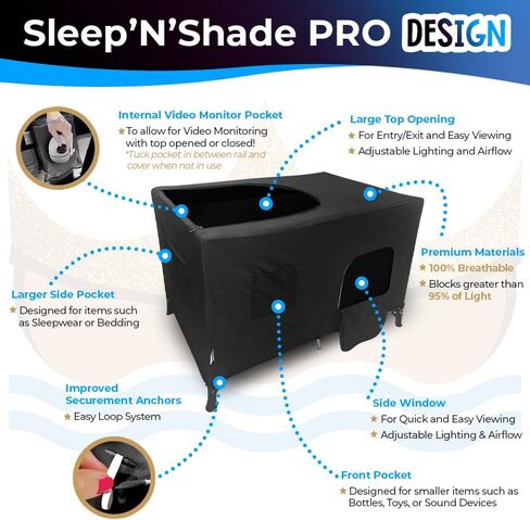 سلسلة Sleep'N'Shade PRO - غطاء Blackout Pack N Play مع حقيبة شاشة فيديو - غطاء سرير الأطفال المظلة الأكثر قتامة للسفر أو اللعب أو النوم - للأعمار من 4 أشهر فما فوق in Saudi Arabia