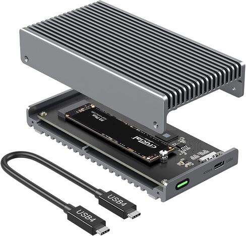 حاوية Qwiizlab بدون مروحة 40 جيجابت في الثانية USB4 M.2 NVMe SSD، تدعم Thunderbolt 4/3 حتى 8 تيرابايت، هيكل ألومنيوم متين، يناسب مقاس 2280/2260/2242/2230، مفتاح B+M M in Kuwait