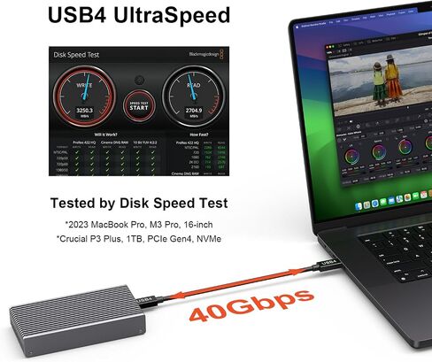 حاوية Qwiizlab بدون مروحة 40 جيجابت في الثانية USB4 M.2 NVMe SSD، تدعم Thunderbolt 4/3 حتى 8 تيرابايت، هيكل ألومنيوم متين، يناسب مقاس 2280/2260/2242/2230، مفتاح B+M M in Kuwait