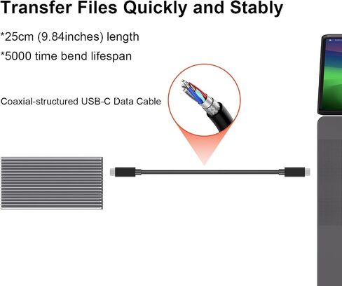 حاوية Qwiizlab بدون مروحة 40 جيجابت في الثانية USB4 M.2 NVMe SSD، تدعم Thunderbolt 4/3 حتى 8 تيرابايت، هيكل ألومنيوم متين، يناسب مقاس 2280/2260/2242/2230، مفتاح B+M M in Kuwait