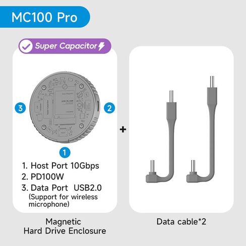 Hagibis Magnetic M.2 2230 NVMe SSD Enclosure with Magsafe for iPhone 16 15 Pro Max ProRes, 10Gbps USB C to NVMe Adapter, 100W PD, USB C Data Port, External SSD Case for MacBook, iPad Pro(MC100 Pro) in Kuwait