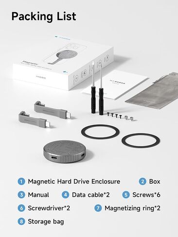 Hagibis Magnetic M.2 2230 NVMe SSD Enclosure with Magsafe for iPhone 16 15 Pro Max ProRes, 10Gbps USB C to NVMe Adapter, 100W PD, USB C Data Port, External SSD Case for MacBook, iPad Pro(MC100 Pro) in Kuwait