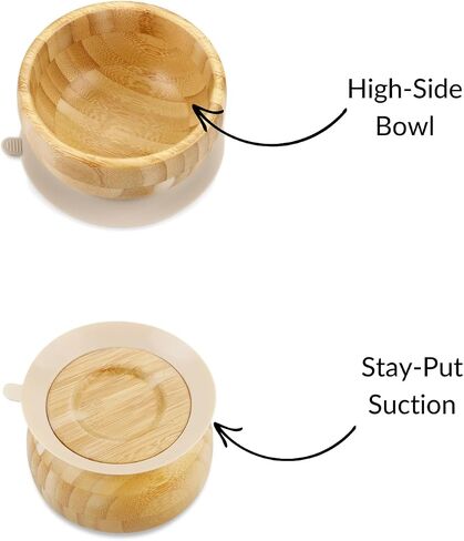 PandaEar Baby Bamboo Suction Bowl with Silicone Spoons, Wooden Baby Bowls for Toddlers & Kids, Divided Non-Slip Wooden Bowl Feeding Supplies in Saudi Arabia