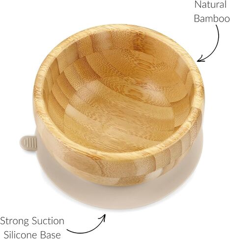PandaEar Baby Bamboo Suction Bowl with Silicone Spoons, Wooden Baby Bowls for Toddlers & Kids, Divided Non-Slip Wooden Bowl Feeding Supplies in Saudi Arabia