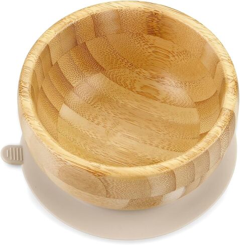 PandaEar Baby Bamboo Suction Bowl with Silicone Spoons, Wooden Baby Bowls for Toddlers & Kids, Divided Non-Slip Wooden Bowl Feeding Supplies in Saudi Arabia