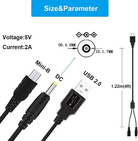 PSP 1000 Charger Cable for Sony PSP 1000 2000 3000 Series and E-1000 L-Shape, USB 2.0 A Male to DC 5V Barrel Jack 2-in-1 Power Cable 28AWG Wire for Tablet, Cellphone, Laptop(4 Pcs) in Saudi Arabia