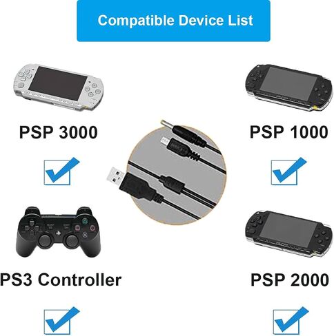 PSP 1000 Charger Cable for Sony PSP 1000 2000 3000 Series and E-1000 L-Shape, USB 2.0 A Male to DC 5V Barrel Jack 2-in-1 Power Cable 28AWG Wire for Tablet, Cellphone, Laptop(4 Pcs) in Saudi Arabia