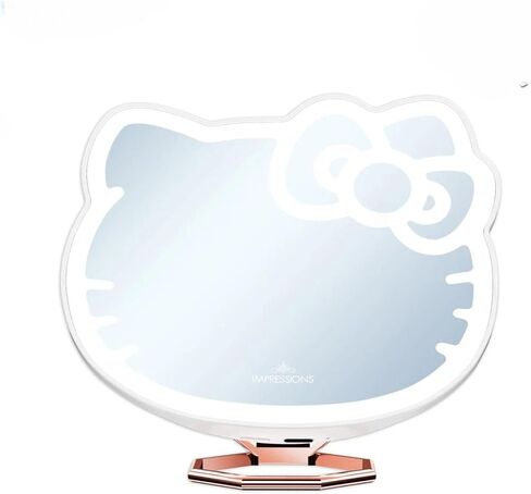 Impressions Vanity Hello Kitty 3X Magnifying Pocket Mirror with Stand, Adjustable Brightness Daylight LED Lighted Compact Makeup Mirror for Desk, Travel, Purse (Pink) in Kuwait