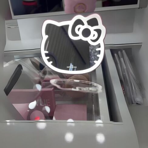 Impressions Vanity Hello Kitty 3X Magnifying Pocket Mirror with Stand, Adjustable Brightness Daylight LED Lighted Compact Makeup Mirror for Desk, Travel, Purse (Pink) in Kuwait